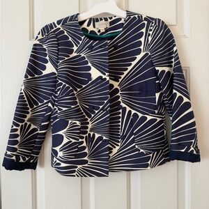 J. Crew Navy and White Graphic Print Crop Blazer
